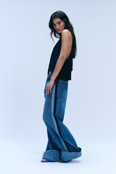 Calça Jeans Wide Leg Stripe