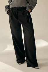 Calça Wide Leg de Cintura Baixa com Passantes Duplos