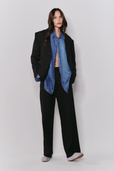 Calça Wide Leg Risca de Giz
