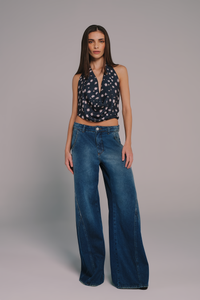 Calça Wide Leg Recortes