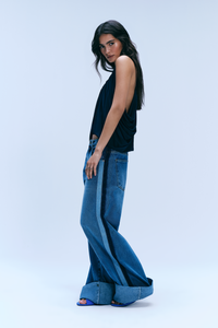 Calça Jeans Wide Leg Stripe