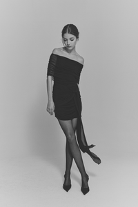 Vestido Tule Ombro a Ombro Franzido